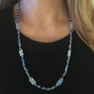 Blue With Silver Accent Beaded Necklace